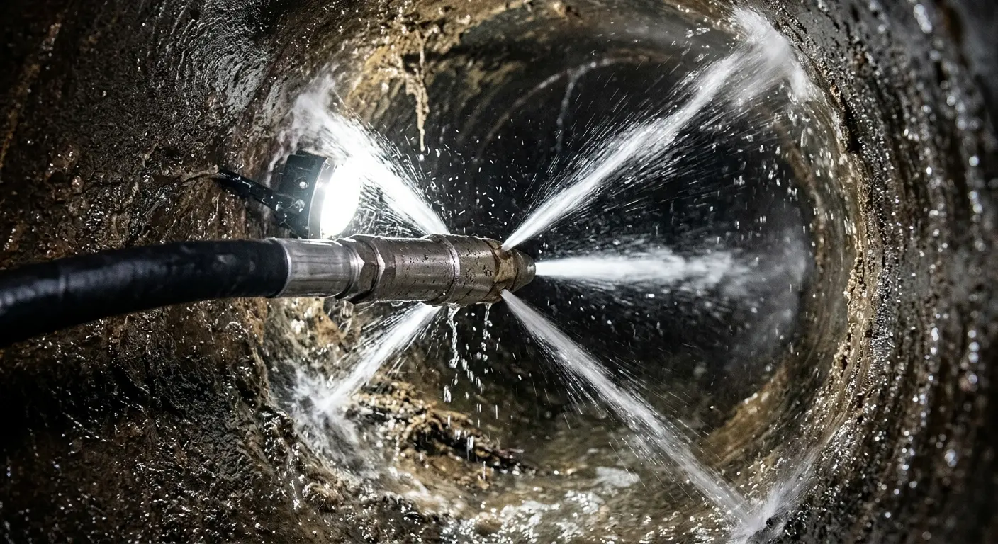 High-pressure hydro jetting nozzle cleaning sewer pipe for Storm Drain Cleaning in Forsyth